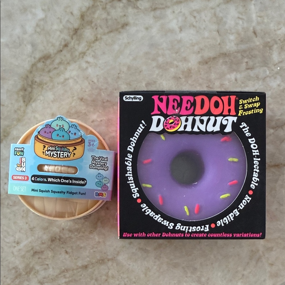 Needoh Donut Purple Frosted Squishable Toy & Authentic RMS mini dumpling bundle